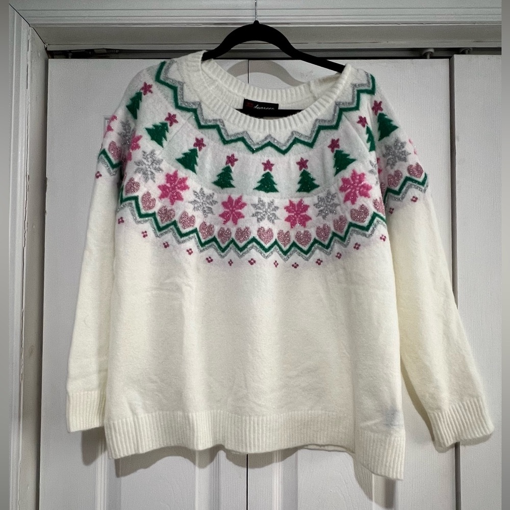 🩷💚 🆕 NWT 33 Degrees Women's Holiday Fair Isle Festive Graphic Sweater 2XL
